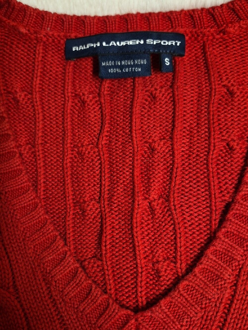 Ralph Lauren Red Cable V-Neck Sweater with Gold Pony - Picture 2 of 2